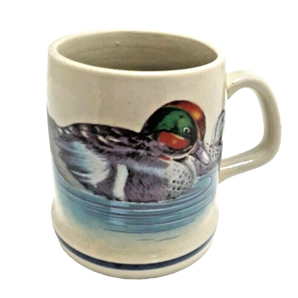 Teal Duck Coffee Cup Stoneware Beer Mug Lodge Cabin Cottagecore Wildlife